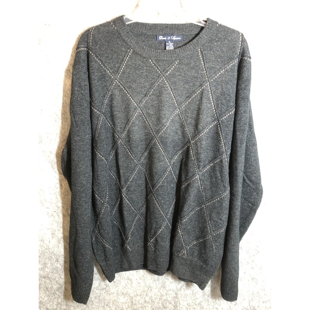 Davis & Squire Men Sweater Extra Large Black Argyle Cashmere Blend Office Casual